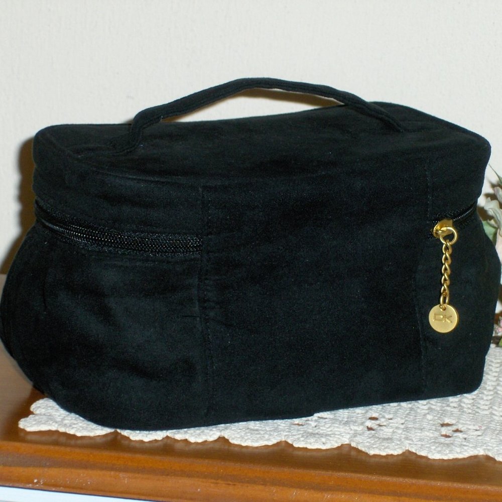 Donna Karan Cosmetics Bag Train Case Makeup Toiletries Cashmere Mist Black Tote